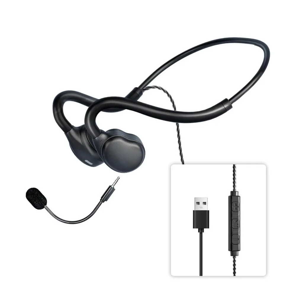 H08A Open Ear USB Headset with Mic Noise Reduction Computer Gaming Headphones